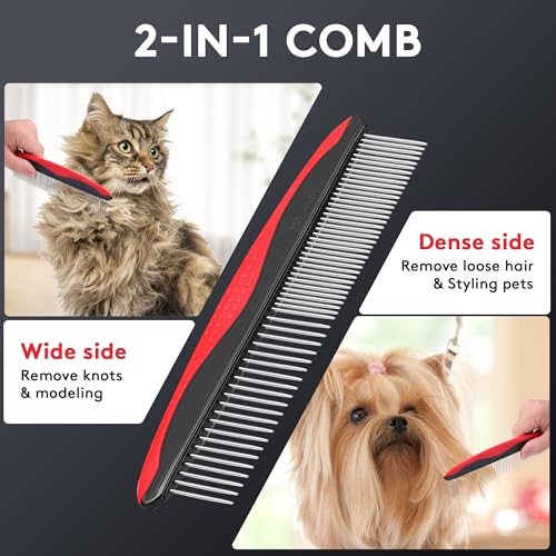 Tpotato-Deshedding-Pet-Brush-for-Long-Haired-Dogs-CatsUndercoat-Shedding-Rake-for-Dematting-Detangling-Tangles-Matted-Fur-and-KnotsFree-Pet-CombProfessional-Pet-Grooming-Supplies-Tool-KitRed Tpotato Deshedding Pet Brush for Long Haired Dogs CatsUndercoat Shedding Rake for Dematting Detangling Tangles Matted Fur and KnotsFree Pet CombProfessional Pet Grooming Supplies Tool KitRed