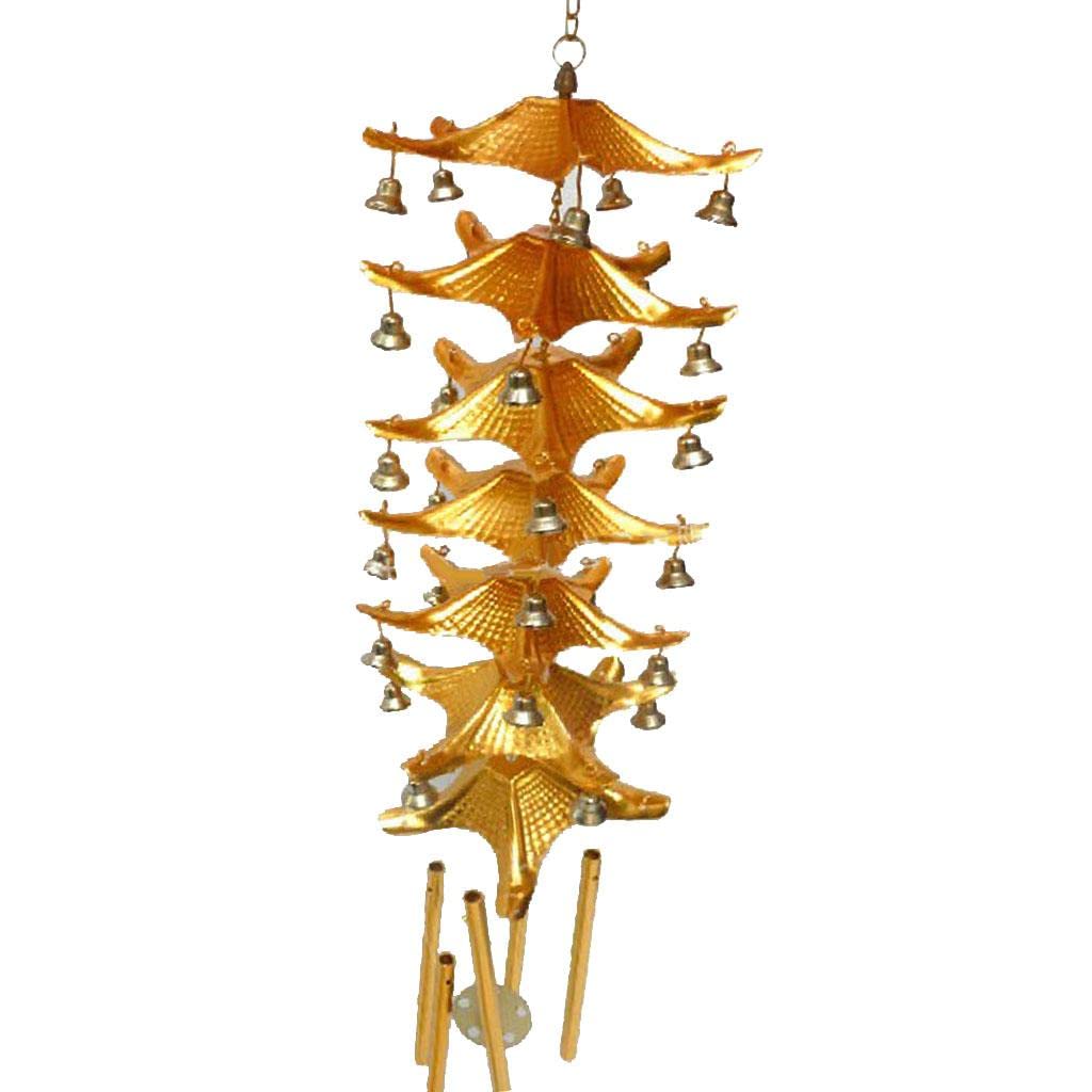 Lucky Feng Shui 7-Layer Roof Bell Wind Chime | Oriental Metal Hanging Decor for Home - Golden Color - Excellent Gift for Collectors | Classical Design, Suitable for Home, Office, Garden | Perfect for