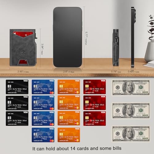 Image of Wallet for Men Wallet with Slim Pop Up Card Holder 9-13 Cards, Bifold Minimalist Smart Wallet RFID Blocking Credit Card Holder with ID Window & Stretchable Cash Slot Compact Metal Aluminum Card Case