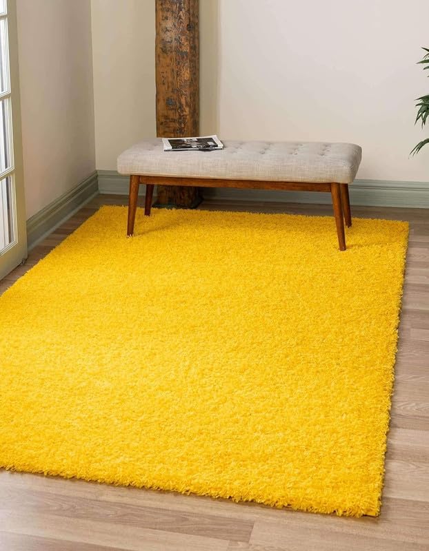 Image of F R Creation Super Ultra Soft Shaggy Handcrafted Anti-Skid Silk Touch Rectangular Carpet. Size (8X10 Feet Yellow)