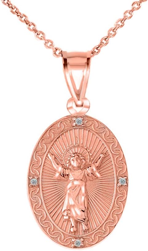 10k Gold Diamond Divino Niño Jesús (Divine Infant Jesus) Oval Medallion Pendant Necklace