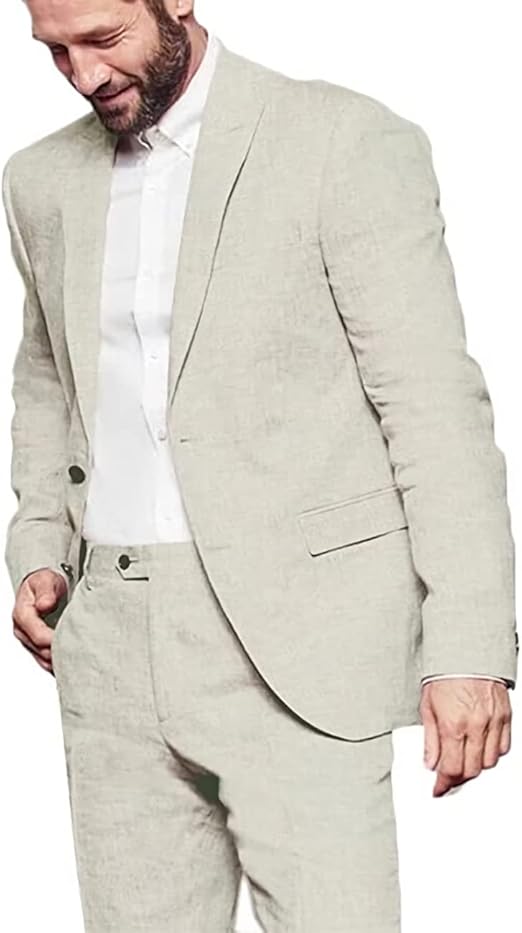 Wangyue Sommer Leinenanzüge Herren 2-teiliges Anzüge Set Casual Slim ...