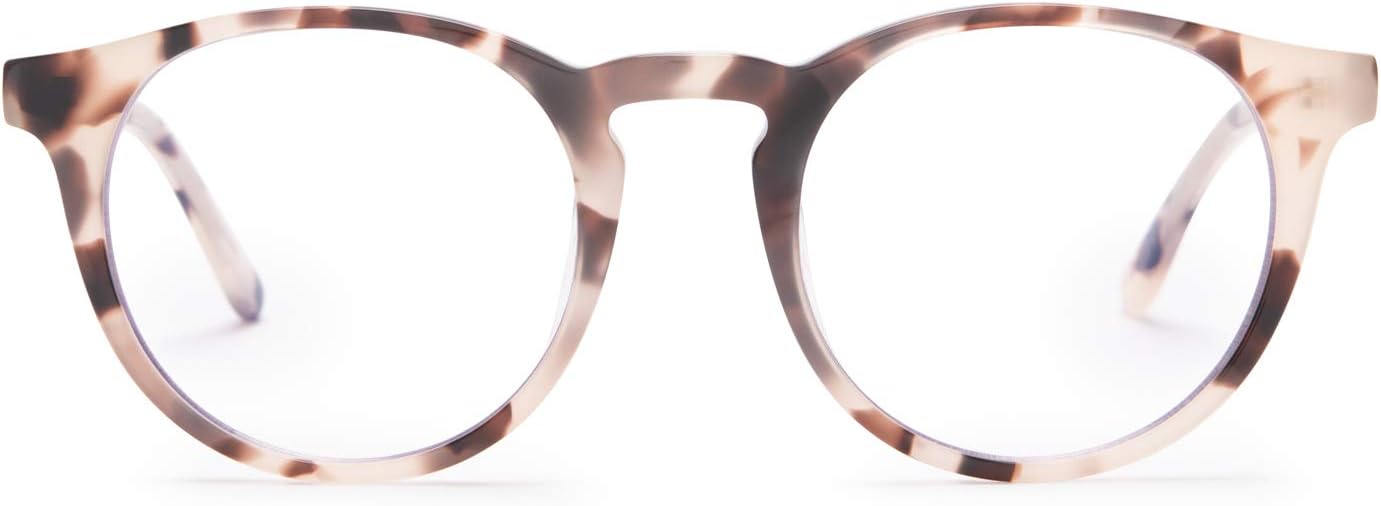 DIFF Sawyer | Designer Round Blue Light Blocking Glasses for Women and Men | Anti Eye Strain UV Protection | Cream Tortoise