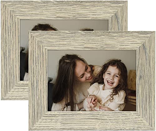 Frametory, 5X7 Photo Frame Beige Distressed Grain Style - Frames For 5 By 7 Picture Or Photo - Wide Moulding Design With Real Glass - Wall Display Or Tabletop Display (2 Pack) #TOP1