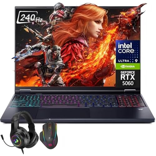 Acer Predator Helios Neo 16S AI Gaming Laptop, Intel Ultra 9 275HX Up to 5.4 GHz, NVIDIA RTX 5060, 16" OLED 240Hz, 32GB DDR5, 1TB SSD, RGB Backlit KB, Thunderbolt, Windows 11 Pro, Headset & Mouse Set