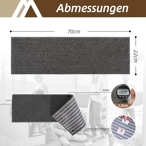 COSY HOMEER 15 Stück Treppenstufen Matten 70x22cm, Stufenmatten Selbstklebend, Maschinenwaschbar, 100% Polyester, TPE-Rücken, Ideal für Kinder, Senioren und Haustiere, Dunkelgrau