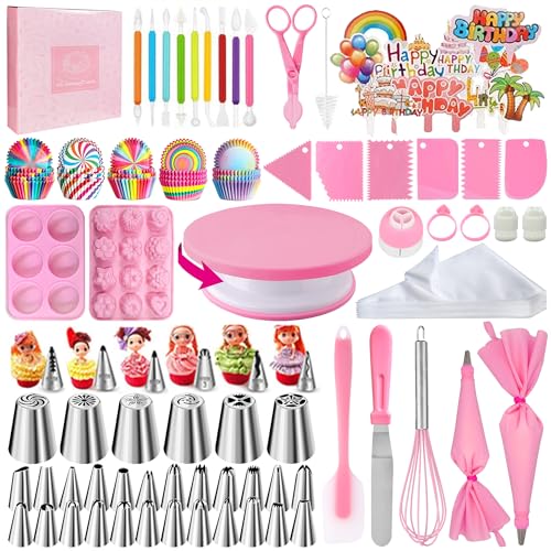 AZOMKER Pastelería y Repostería, Plato Giratorio para Tartas, Boquillas Manga Pastelera, Kit de Decoración de Pasteles, Utensilios (320 Piezas)