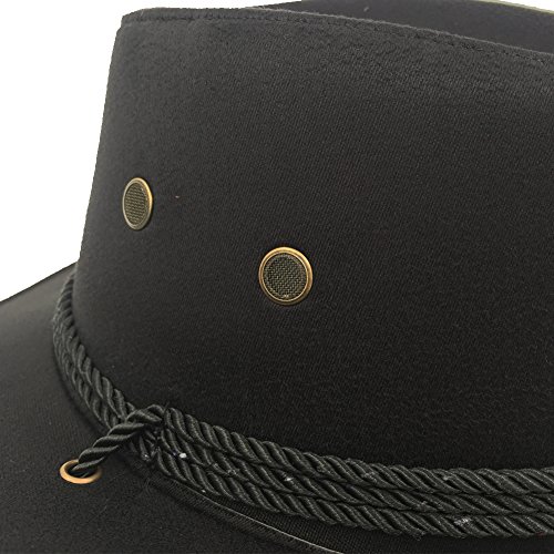 Sandy Ting Men's Outback Faux Felt Wide Brim Western Cowboy Hat (Black) #TOP2