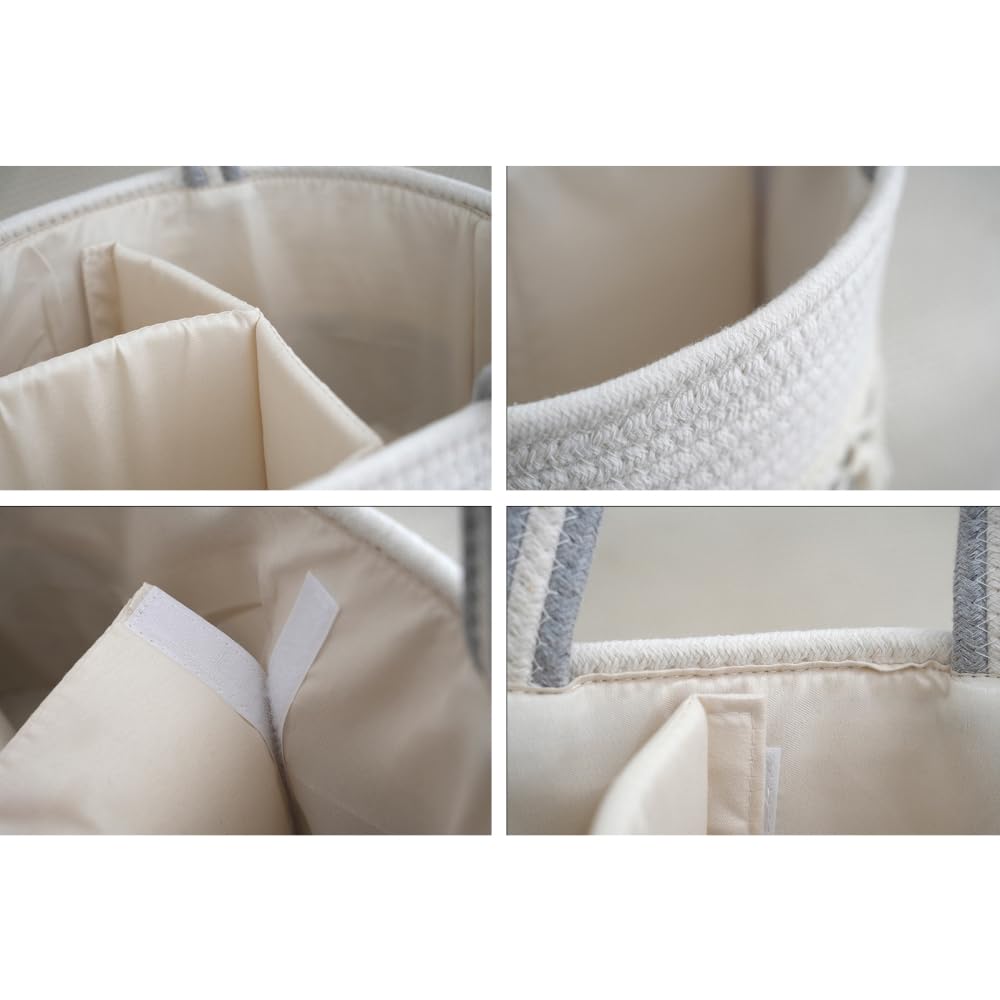 Aufbewahrungskorb Baumwollseil Gewebte Wickeltasche Wickel-Organizer | Baby-Wickeltasche Windelkorb Babykorb Tragbare Einkaufstasche Shopper mit 3 Schichten,Geschenktasche für Neugeborene,Khaki B