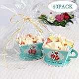 AerWo 50pcs Teacups Candy Boxes, Tea Party Birthday and Baby Shower Favor Box, Cute Tea Candy Boxes for Tea Time Party and Wedding Decoration (Green)