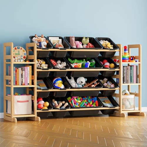 Image of SpaceAid Toy Storage Organizer with 6 Shelves and 16 Bins, Toy Organizers Storage Bookshelf, Kids Bin Shelf Toys Box Bookcase for Bedroom Playroom Organization Room Decor, True Black