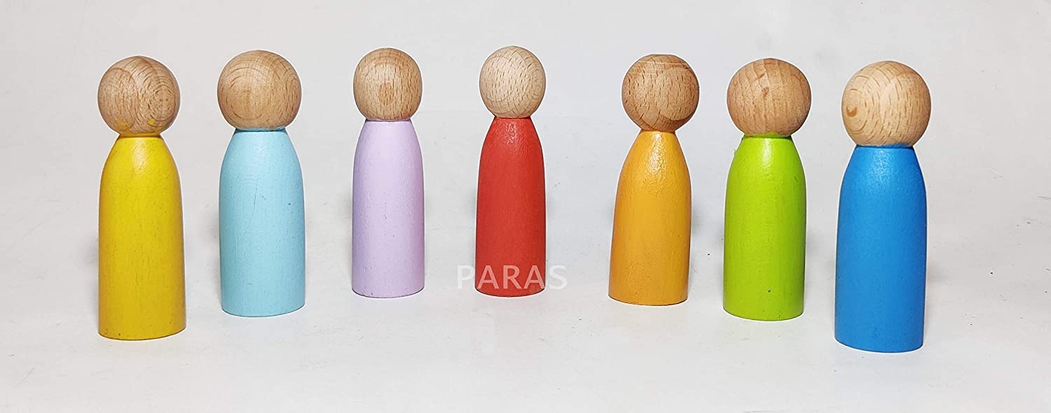 PARAS | 7 PC Rainbow Stacker Toy 7 Piece Wooden Stacking Toy Round Stacking Wooden Block (Rainbow Colors) 4