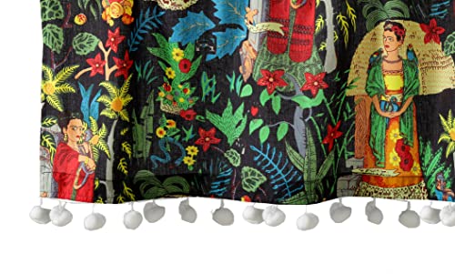 Image of Ravaiyaa - Attitude is everything Hand Printed Half Window Kitchen Curtain 100% Cotton Short Drapery Valance 40 X 18 Inch (Black Floralsemi Sheer, Rod Pocket)