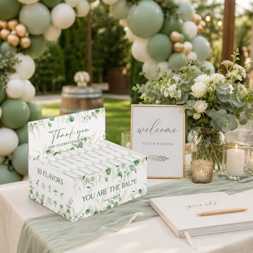 Image of 100 Pack Moisturizing Lip Balms Bulk Wedding Party Favors Thank You for Celebrating With Us Gifts Baby Shower Birthday Gift Sage Green Eucalyptus You Are The Balm Beeswax Giveaways Guests