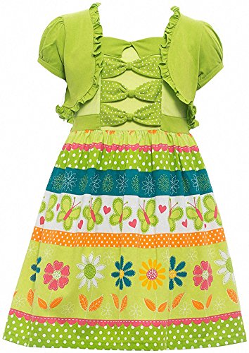 Image of ToBeInStyle Girls Two Piece Short Sleeve Dress and Matching Bolero Crop Cardigan Assorted Prints Cotton Blend Summer Outfit