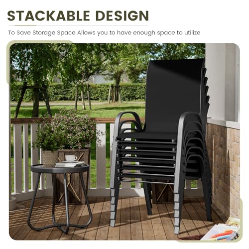 Image of UDPATIO Patio Chairs Set of 6, Stackable Outdoor Dining Chairs with High Back, Breathable Textilene Fabric Outdoor Chair All Weather, 350LBS Capacity for Garden, Backyard (Black)