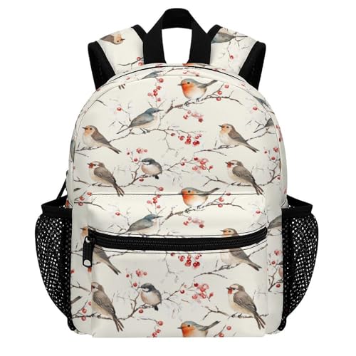 YSBKN Mini mochila infantil de 30,5 cm, diseño de pájaros en ramas de invierno, mochila escolar, preescolar, guardería, bolsa de viaje para niños y niñas de 3 a 7 años