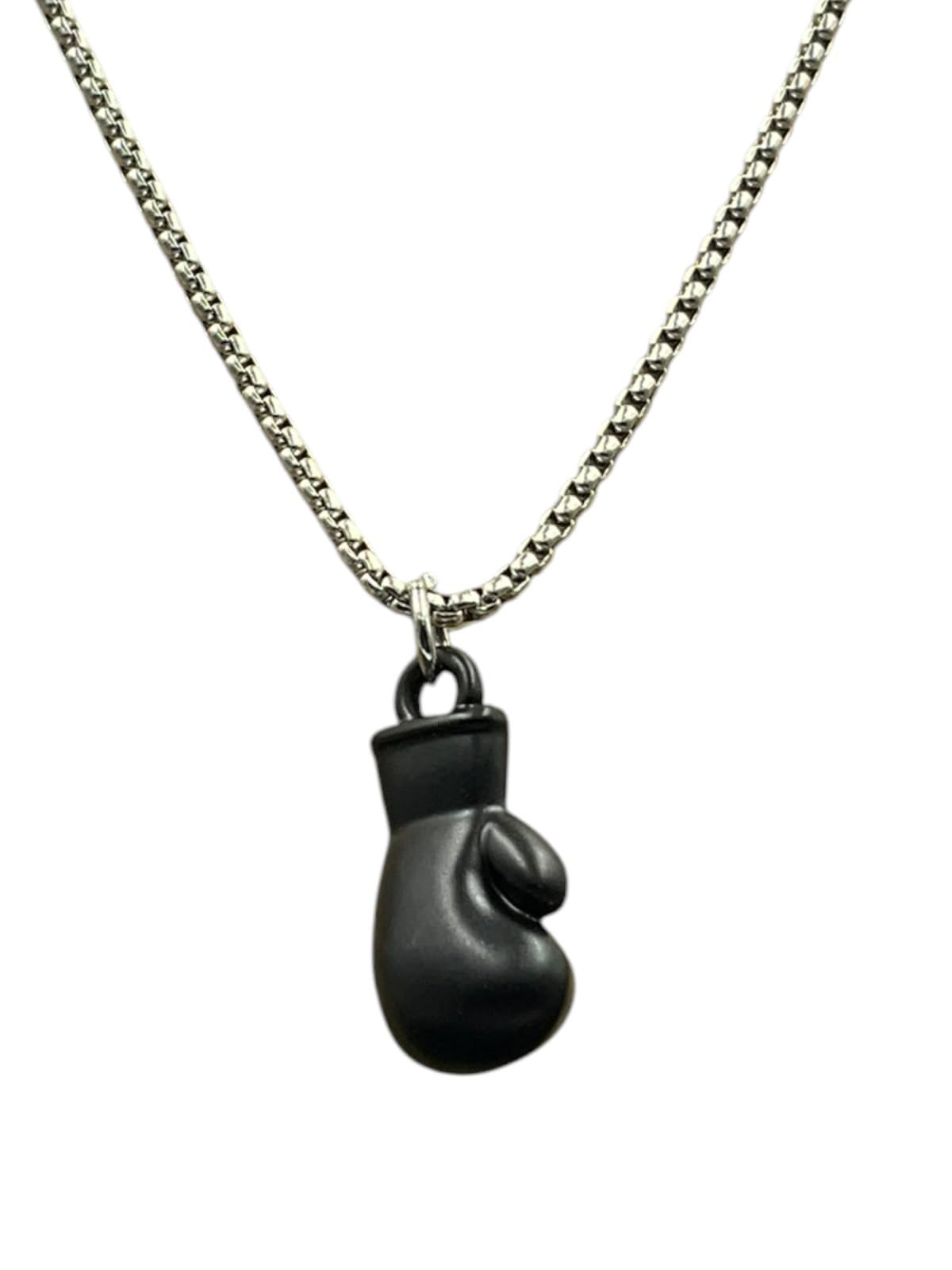 Boxing Glove Pendant Necklace, Black Matte Charm with Silver Box Chain-image-33