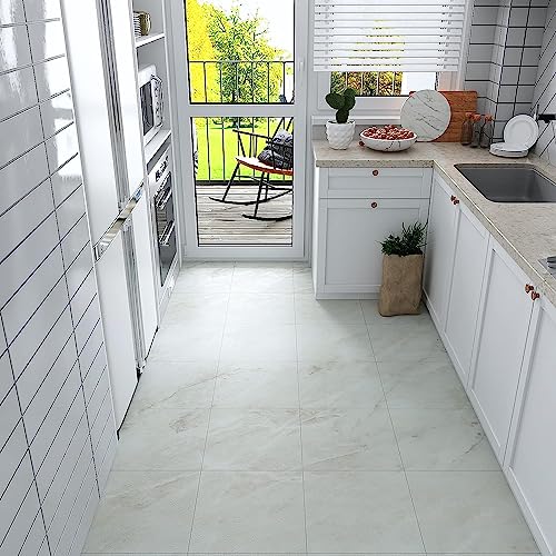 Image of Arkit Floor Tiles - 3D Vinyl Wall Floor Tile Stickers | Self-Adhesive PVC Waterproof for Kitchen Bathroom | Wall Decor Wallpaper (White, 4), 12 Centimeters