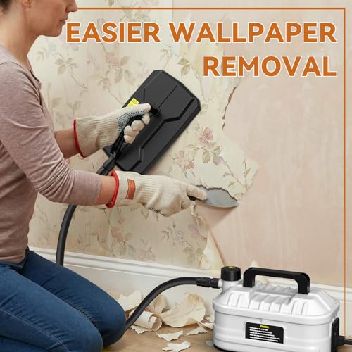 Hiumtree Wallpaper Steamer, Wallpaper Remover Steamer with 2h Continuous Steam, Large & Small Steam Plates, Chemical-Free Wallpaper Removal Tool, Fast Heating Wallpaper Stripper with Hose & Scraper