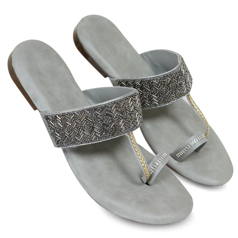 Image of DFR Flip Flops for Women Daily Use Comfortable Ethnic Embroidered Girls Slippers flipflops chappals