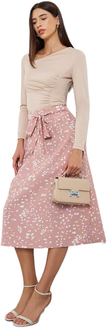 Take Two Floral Printed Bow Detail A-Line Skirt,Multi,S