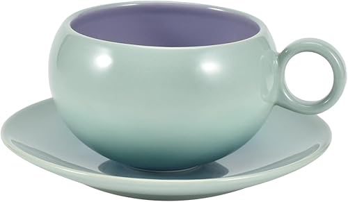 Koythin Taza de café de cerámica con platillo, lindo plato creativo con mango circular degradado para oficina y hogar, apto para lavavajillas y