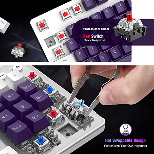 Mechanical Gaming Keyboard Hot Swappable With Multi Monochromatic Backlight 104 Key Anti-Ghosting Ergonomic Metal Plate Multimedia Key Usb Wired For Pc Mac Gamer Office Typist(White Purple/Red Switch) #TOP1