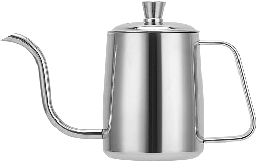 Miniatura 9 de Cafetera pequeña de 11.8 fl oz, hervidor de café manual de acero inoxidable con tapa para uso doméstico de café (plateado)