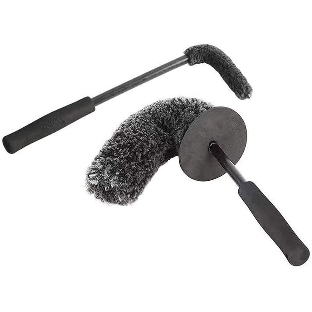 Riloer 2szt zestaw szczoteczek do felg samochodowych z ergonomicznym uchwytem do szczotki, wielofunkcyjne narzędzie do czyszczenia koła do opon Uniwersalne dla samochodowych ciężarówek motocyklowych rower RV łódź, czarny