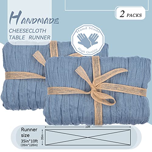 YMHPRIDE 2 Packs Cheesecloth Table Runner, 35"x120" Dusty Blue Rustic Gauze Fabric Boho Table Runner - Image 3