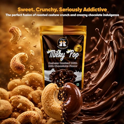 Image of DRIYOZ Milky Pop Chocolate Coated Cashews 250g | Crunchy Roasted Kaju Nuts with Smooth Milk Chocolate Flavour Coating | Premium Sweet Dry Fruit Snack for Gifting, Parties, Travel & Daily Cravings