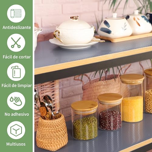 Miniatura 5 de Wohomuke Alfombrilla Para Cajón 48x600cm Protector Cajones Cocina Eva Plastico Protector Para Muebles 48cmx6m,Gris Oscuro