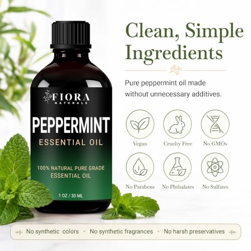 Image of Peppermint Oil by Fiora Naturals - 100% Pure Peppermint Essential Oil, Mentha Piperita Mint Oil for Aromatherapy Diffuser, Skin, Hair, Scalp, DIY Soap & Candle Making, Aceite de Menta