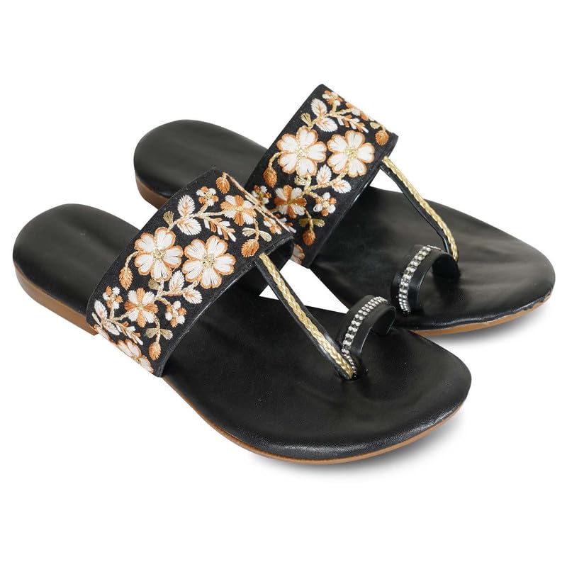 Image of DFR Flip Flops for Women Daily Use Comfortable Ethnic Embroidered Girls Slippers flipflops chappals