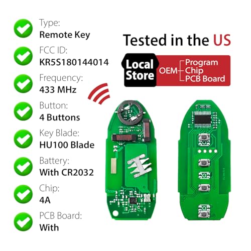 Car Key Fob Remote Keyless Entry Control KR5S180144014 433MHz 4 Button Replacement for 2015-2018 Nissan Altima Maxima Infiniti Q50-2 Pack - Thumbnail 4
