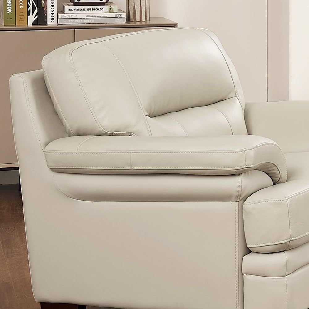 Hydeline Luxor Top Grain Leather Chair, Vanilla White, Memory Foam and Springs Seating
