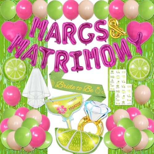 Margs and Matrimony Bachelorette Party Decorations Pink and Green Margarita Bachelorette Balloons for Bachelorette Party Wedding Bridal Shower Mexican Fiesta Carnival Cinco De Mayo Themed Party