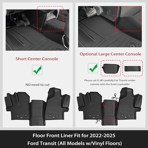 Image of KARPAL Floor Mats for 2022-2026 Ford Transit /E-Transit w /Vinyl Floors (No Transit Connect), Custom Fit TPE All Weather Ford Transit Accessories Front Floor Liner