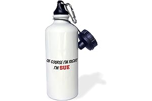 3dRose Course Right, I'm Sue-Sports Water Bottle, 21 oz, Multicolor