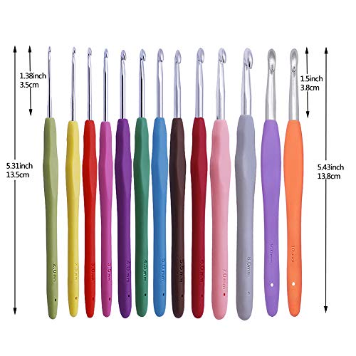 38 Pack Crochet Hooks Set, 13 Pcs 2mm(b)10mm(n) Ergonomic Soft Grip