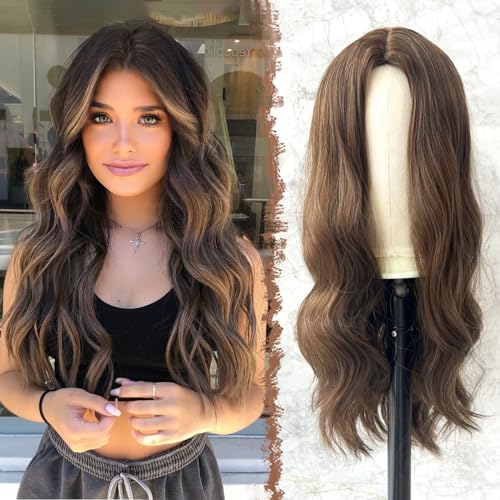 FESHFEN-Lange-Lockige-Braun-Perucke-60-cm-Mittelscheitel-Frauen-Perucken-Naturlich-synthetische-Perucken-Damen-Locken-Wavy-Wig-fur-Party-Taglich-Long-Wavy-Wig | Dealmeister.io Alt tag für bilder post titel