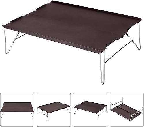 Vista 2 de Mesa plegable de aluminio para acampar al aire libre, tamaño mini, fácil de empacar, con bordes desplegables, mesa de picnic con bolsa de transporte