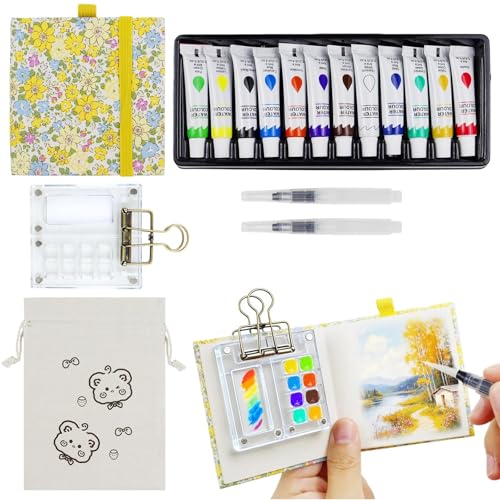 Mini kit de Peinture Aquarelle de Voyage,Palette Portable Ensemble d'Aquarelle de Poche,Kit de Peinture Acrylique pour Peintres, Artistes, Étudiants et...
