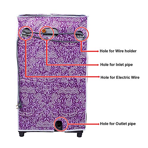 Image of Classic Top Load Washing Machine Cover Suitable for IFB Back Panel 7 Kg, 7.5 Kg, 8 Kg, 8.5 Kg, 9 Kg (60cmsX60cmsX90cms, Purple Flower)