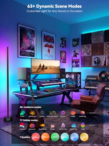 Image of GLOWRIUM Smart RGBY+IC Corner Floor Lamp Compatible with Alexa, APP and Remote | Color Changing Standing Lamp, Music Sync, 16 Million Colors, 63+ Scenes,2000-7500K, Floor Lamp for Living Room Bedroom Gaming