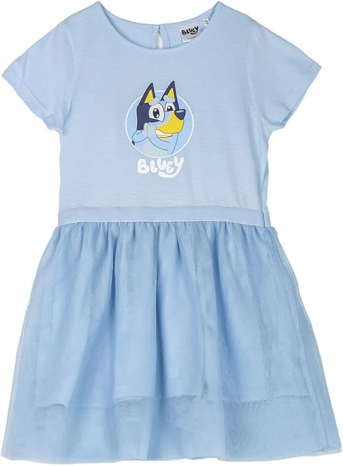 CERDÁ LIFE'S LITTLE MOMENTS Vestido Infantil de Bluey - Color Azul - Talla 2 Años - Elaborado con 100% de Algodón de 145 gsm - Estampado de Bluey - Producto Original Diseñado en España