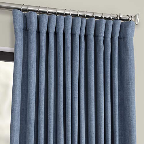 Image of HPD Half Price Drapes - Faux Linen Curtains for Living Room (1 Panel) - 100W X 120L - Extra Wide Textured Room Darkening Curtains for Bedroom 120 Inches Long - Drapes for Home Decor, Denim