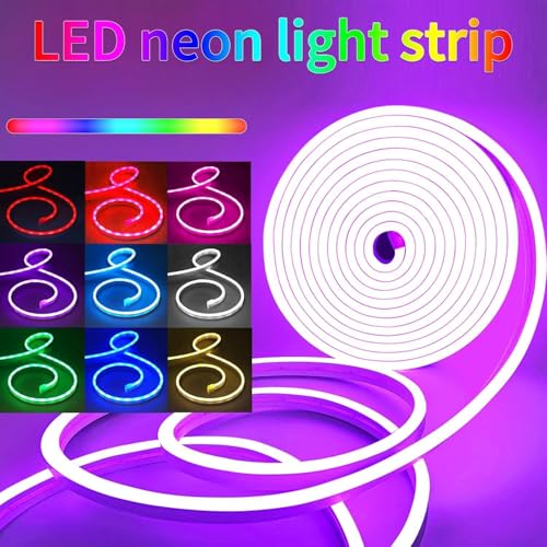 Image of RUCON 5M Smart LED Neon Rope Light, RGBIC Color Changing Silicone Strip Light with Smart App & IR Remote Control, Music Sync, DIY Cuttable Neon Flex for Bedroom, Gaming Setup, Party, Wall Decor