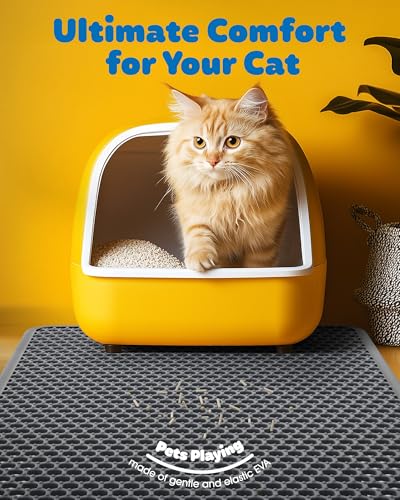 Cat Litter Mat - 23.2'' x 14.6'' Small Litter Trapping Mat, Easy to Clean Litter Box Mat, Waterproof, Urine-Proof, Non-Slip, Cat Toilet Training Systems Accessories, Grey - Image 2